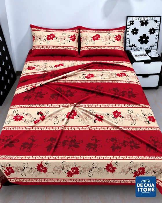 Set X2 Juegos de Sábanas Full Beige Goldsun América 5000 Hilos | Liso + Estampado