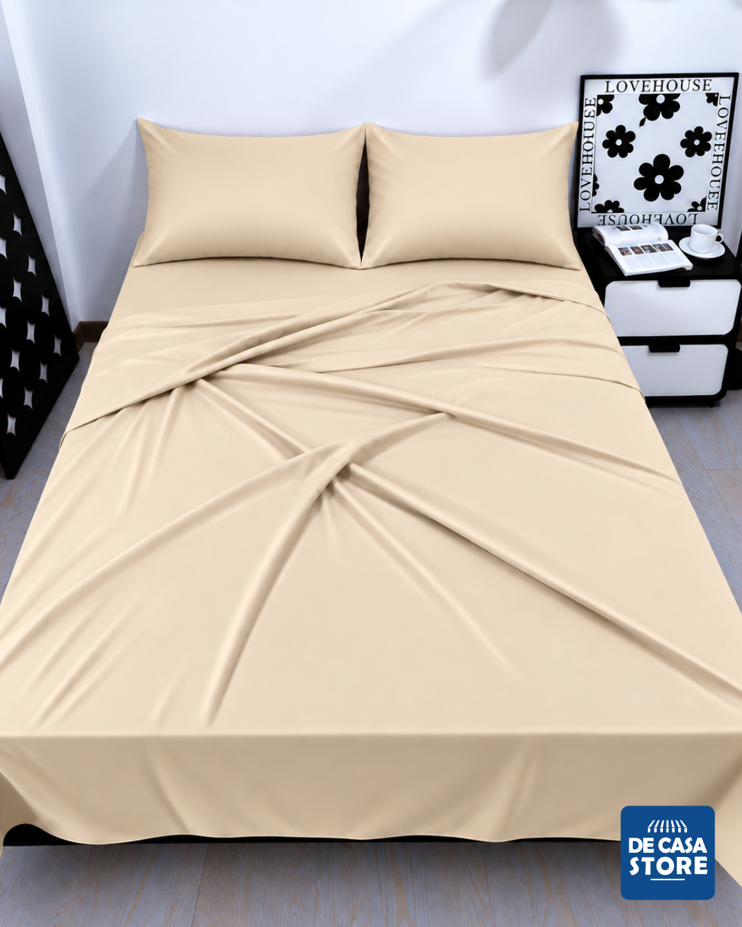 Set X2 Juegos de Sábanas Full Beige Goldsun América 5000 Hilos | Liso + Estampado - 2.png