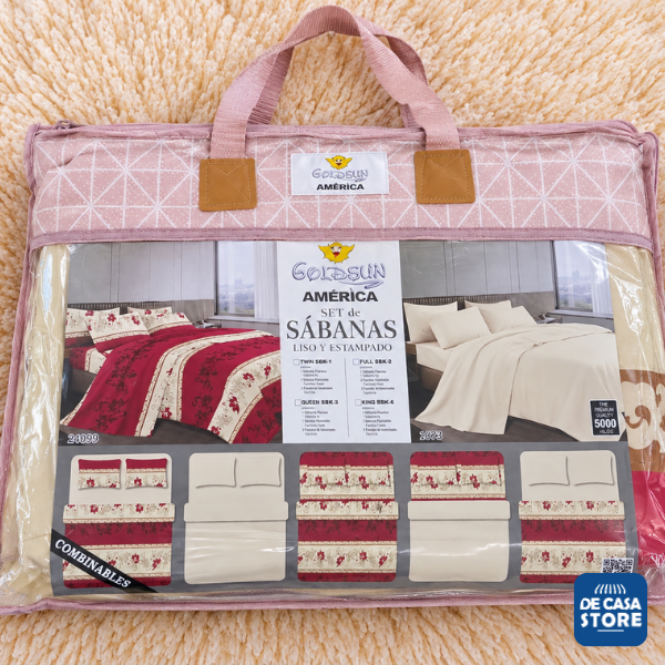 Set X2 Juegos de Sábanas Full Beige Goldsun América 5000 Hilos | Liso + Estampado - 4.png