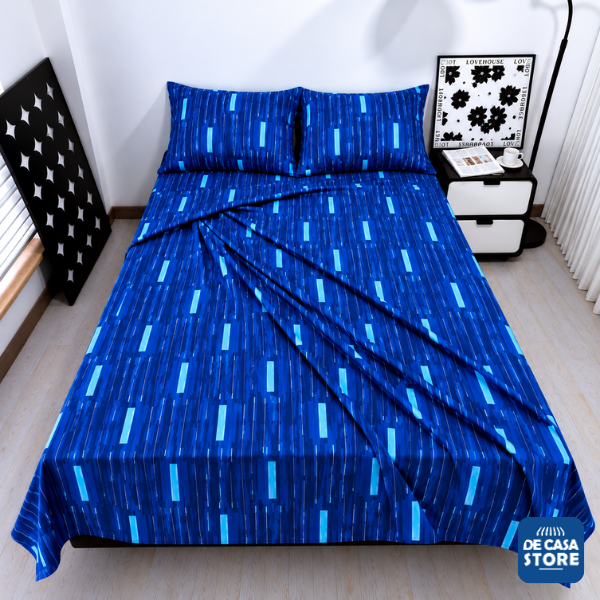 Set X2 Juego de Sábana 5000 Hilos Twin Azul Marino Goldsun América Liso + Estampado - 1.png