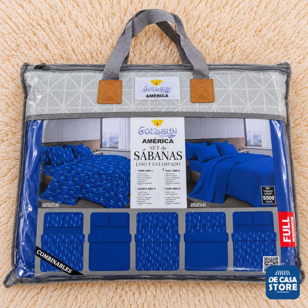 Set X2 Juego de Sábana 5000 Hilos Twin Azul Marino Goldsun América Liso + Estampado - 5.png