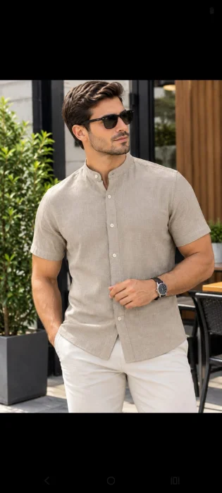 Camisa Lino. Cuello Mao