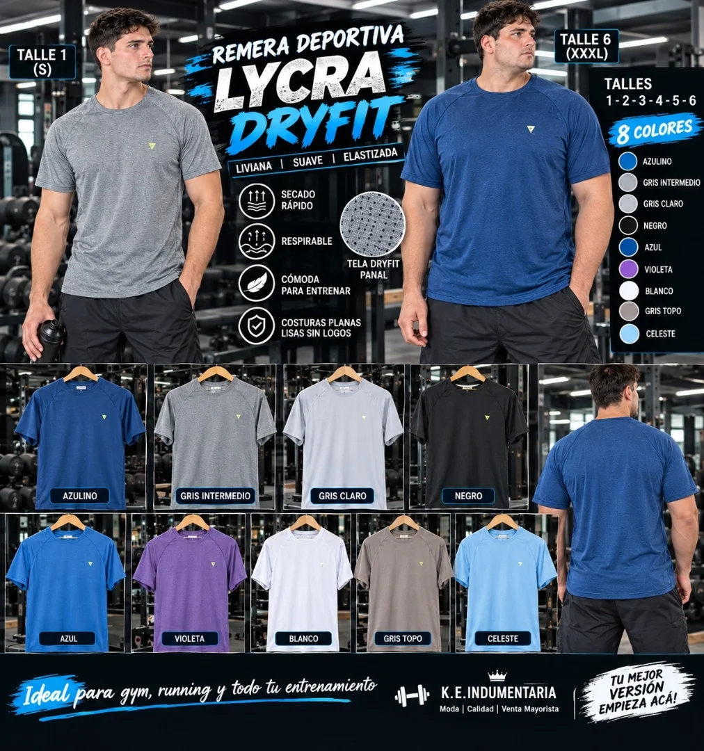 Remeras Deportivas Lycra Dryfit para Hombre - Imagen 1