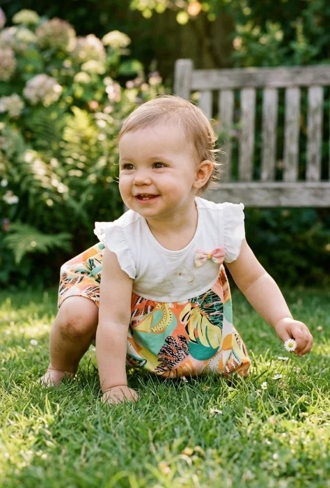 Vestido Combinados de Bebe y Niña con Volados