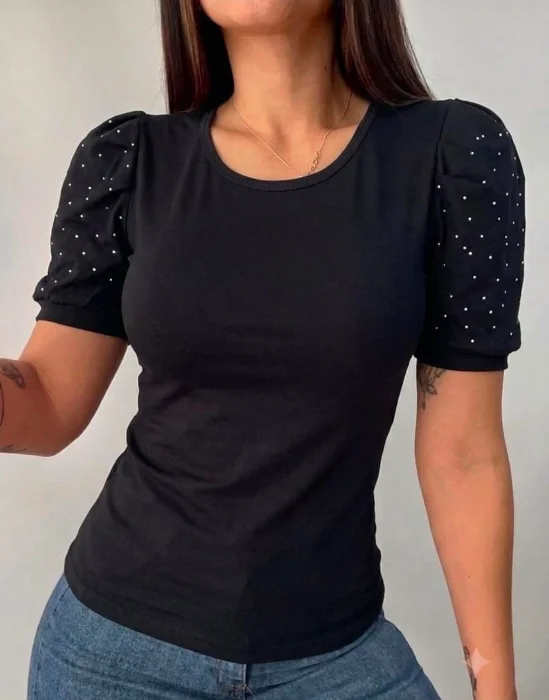 Remera Princesa Manga Strass