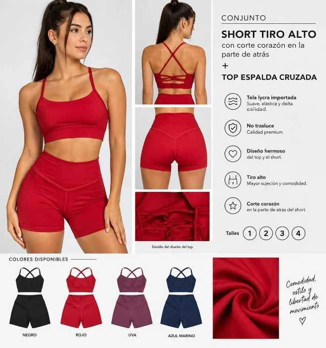 Conjunto Top Cruzado Descubierto + Short Corte Corazón