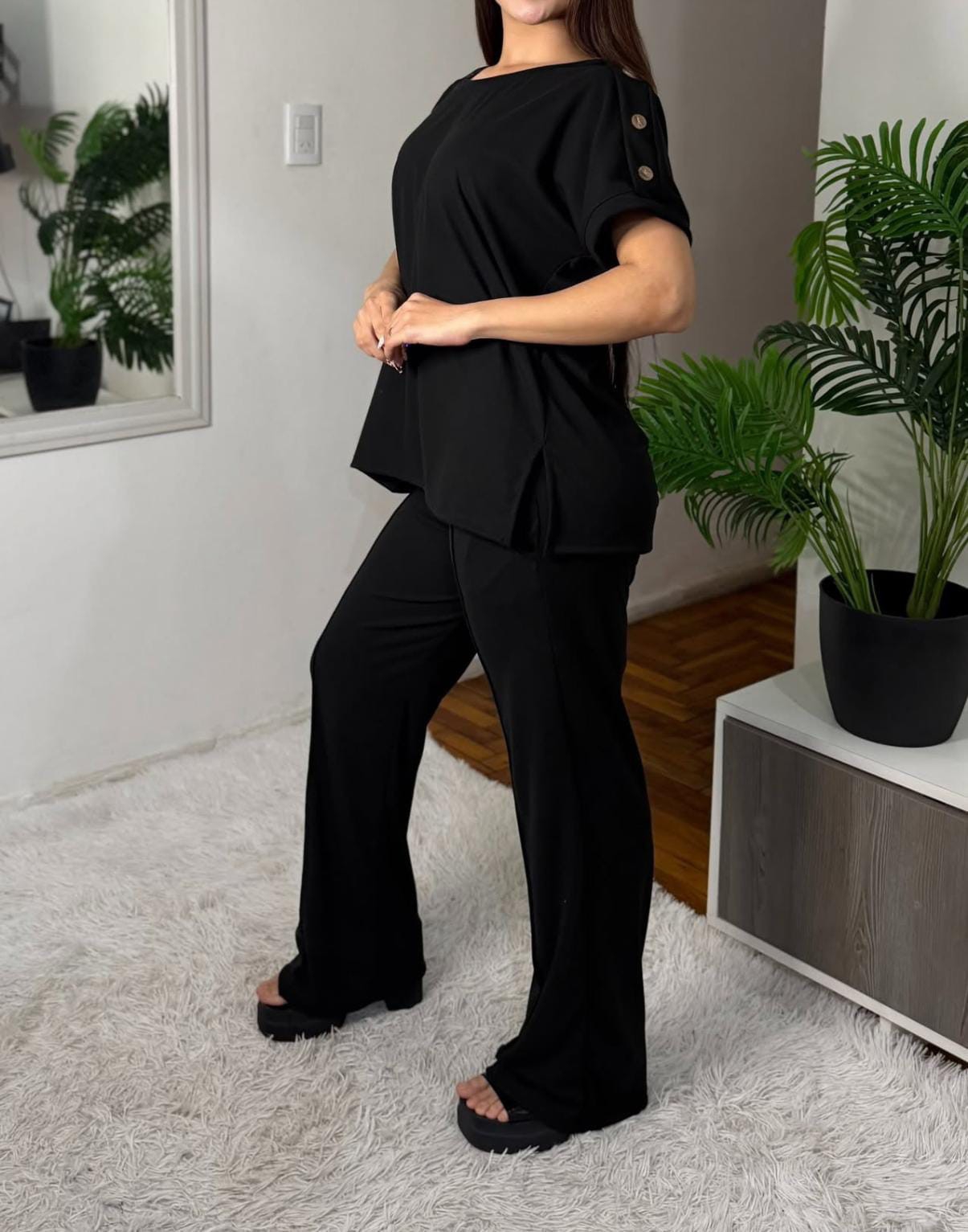 Conjunto Micro Morley Mujer Verano Talle Especial Pantalón Palazzo Remera Remeron - Imagen 1