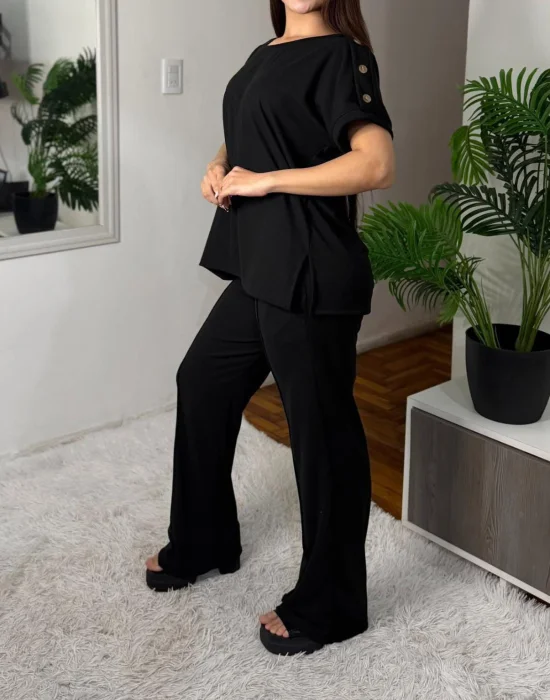Conjunto Micro Morley Mujer Verano Talle Especial Pantalón Palazzo Remera Remeron