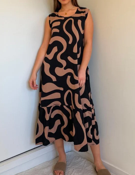 Vestido Estampado Lino Spandex Mujer Verano Pollera Músculosa