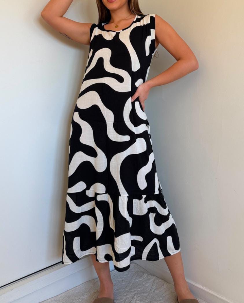 Vestido Estampado Lino Spandex Mujer Verano Pollera Músculosa - Imagen 2