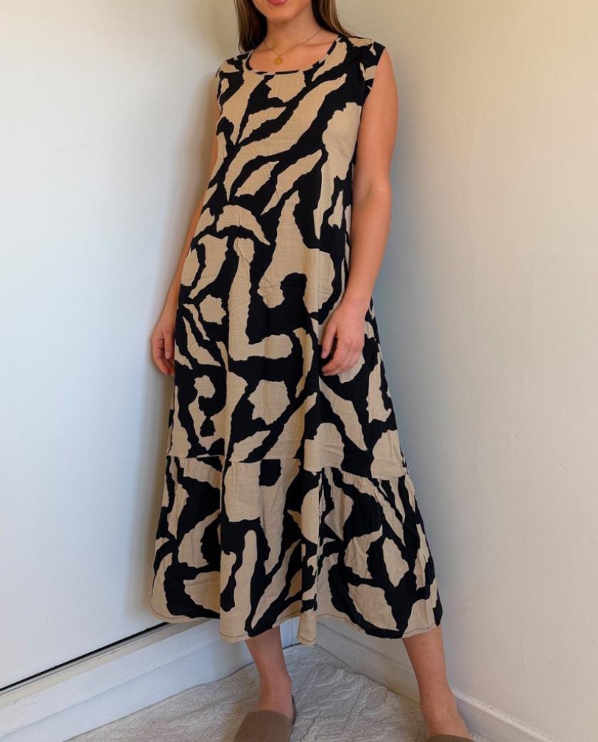 Vestido Estampado Lino Spandex Mujer Verano Pollera Músculosa - Imagen 3