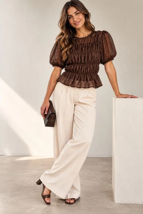 Blusa de Gasa con Brillo Laminado