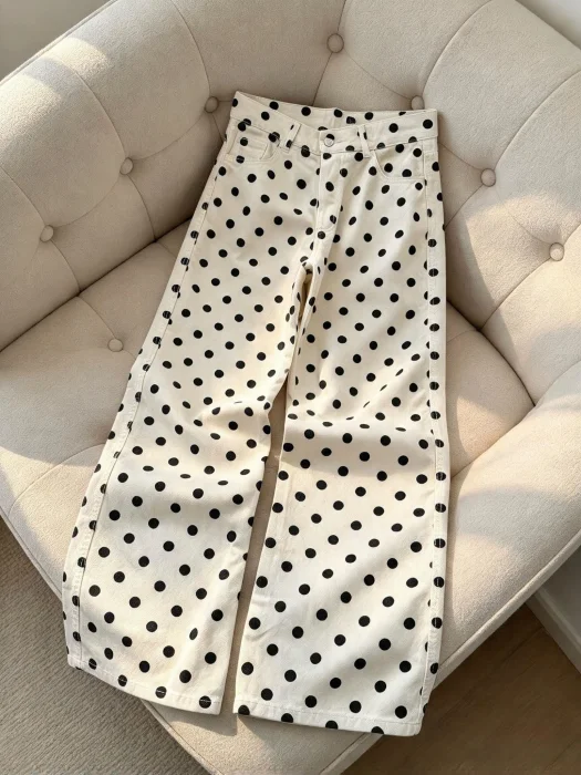 Wide Leg Natural con Lunares Tendencia