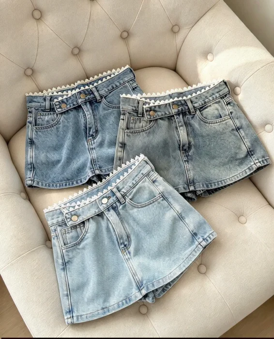 Shorts Pollera Cruzado con Puntilla Tendencia