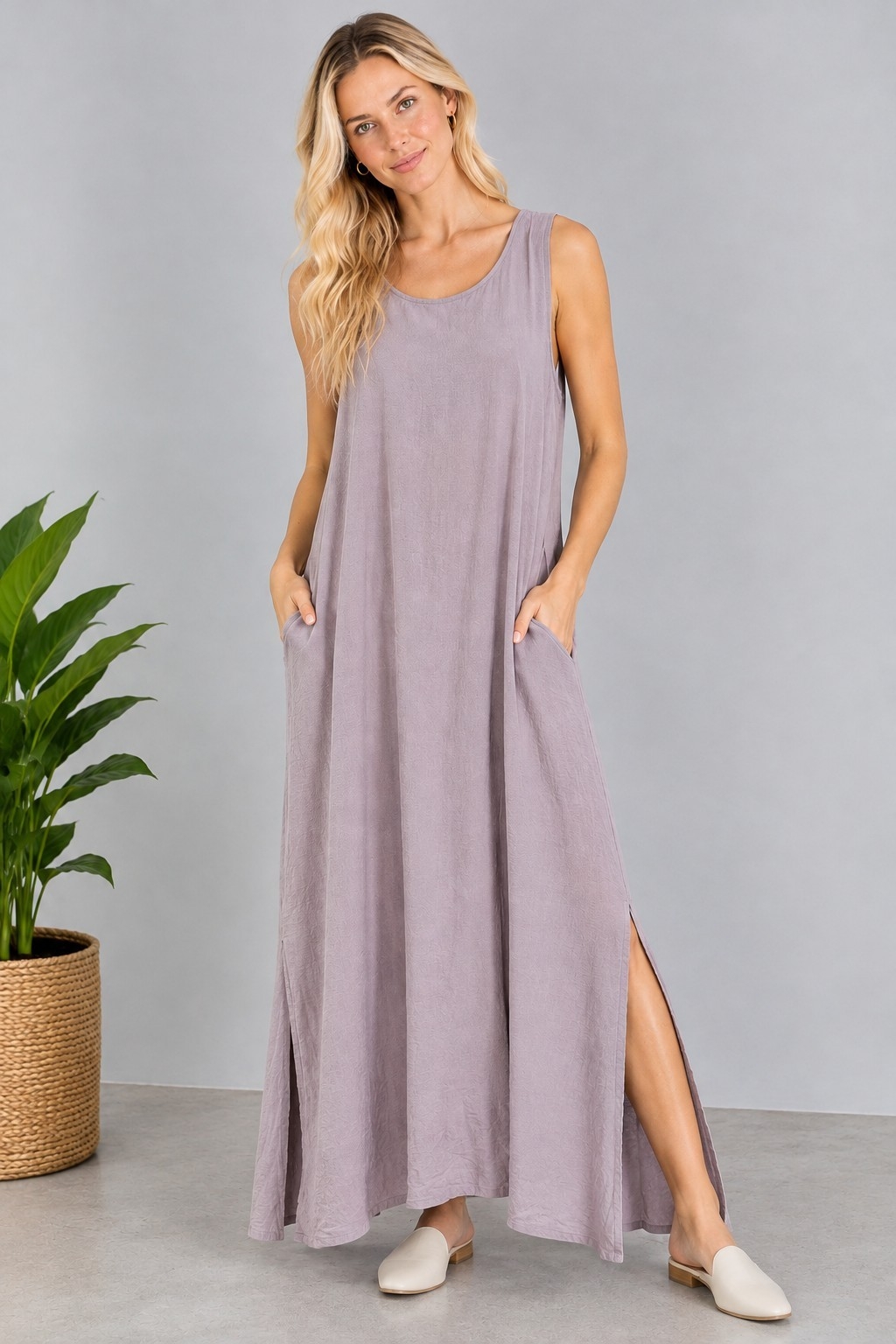 Vestido Largo Bolsillo y Tajos - Imagen 4