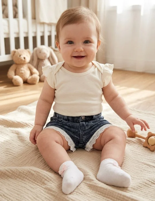 Shorts Bebé Jeans Broderie