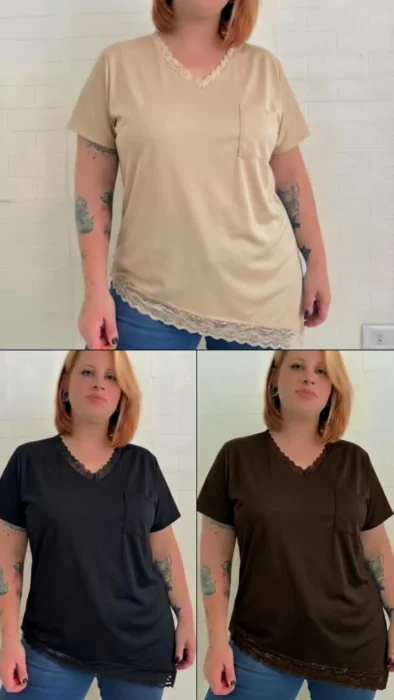 Remera Asimétrica Microfibra con Lycra con la Encaje