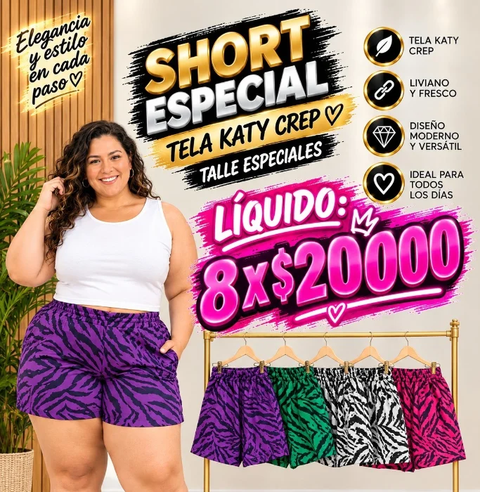 Short Crep Talles Especiales Combo Mama 8x $ 20000