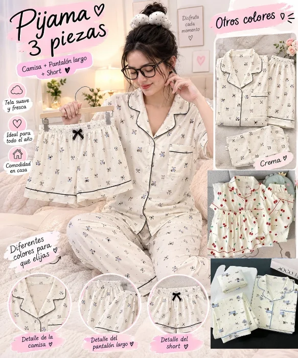Pijama Algodón  Set 3 Piezas