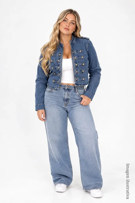 Campera Jean Napoleon Grande Chamarra Chaqueta Botones Denim Mujer Especial Mayorista