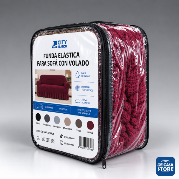 Funda para Sofá Color Bordo 3 Cuerpos 1.70 X 2.30 con Volados | Elástica y Protectora - 2.png