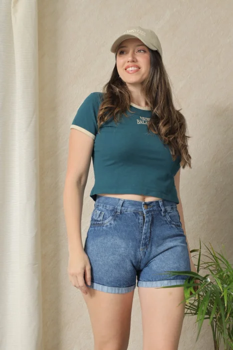 Short Mom Nevado con Dobladillo, Rígido