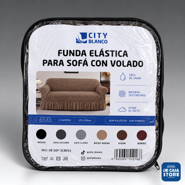 Funda para Sofá Color Beige 3 Cuerpos 1.70 X 2.30 con Volados | Elástica y Protectora - 2.png