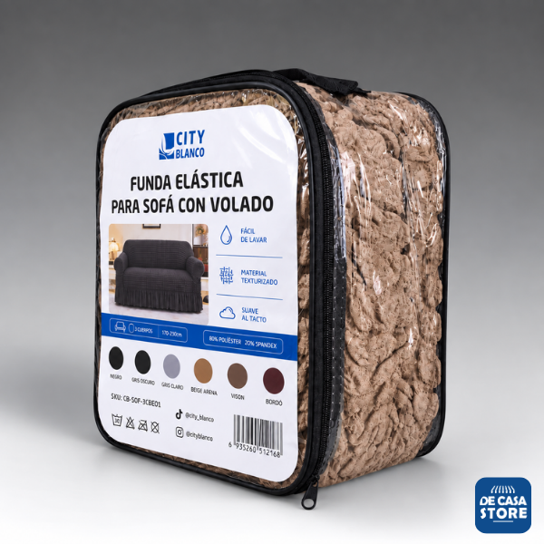 Funda para Sofá Color Beige 3 Cuerpos 1.70 X 2.30 con Volados | Elástica y Protectora - 3.png