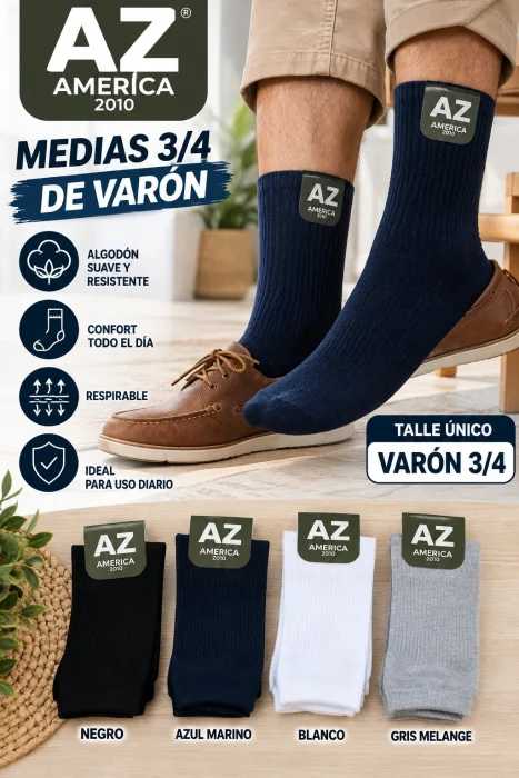 Medias de Varon 3/4 Az 90%