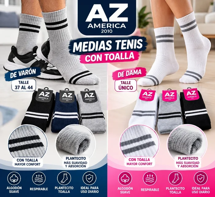 Tenis de Varón con Toalla 3/4 Az 90/% Algodón