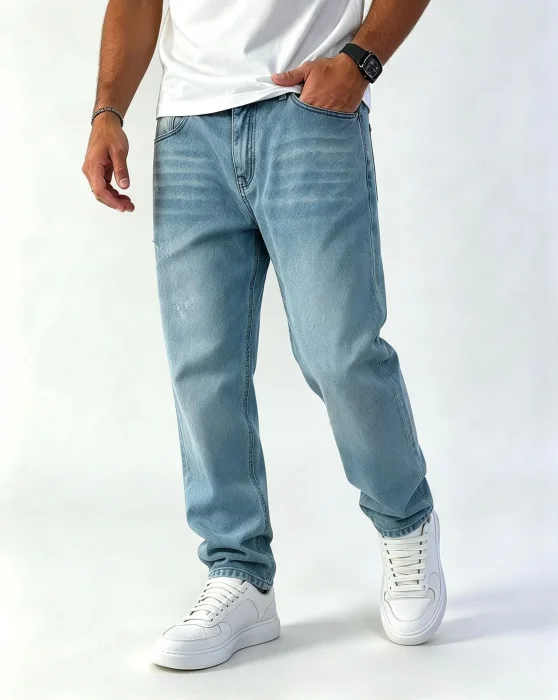 Pantalon Mom Celeste Oxida Localizado y Vigotes