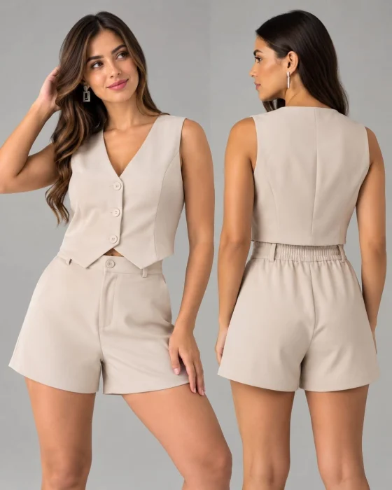 Conjunto Sastrero ( Chaleco +short con Elástico en la Cintura de Atraz )