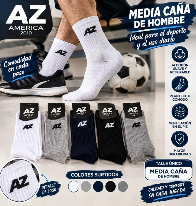Medias de Varon 3/4 Az 90%algodon