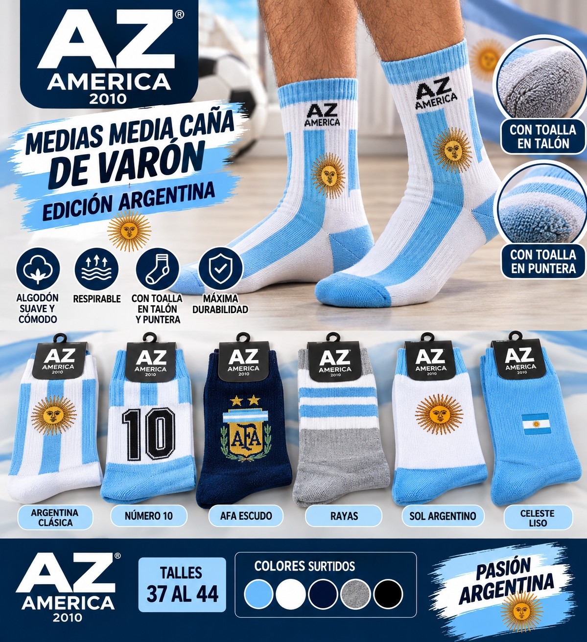 Medias de Varon 3/4 Az 90%algodon - Imagen 3