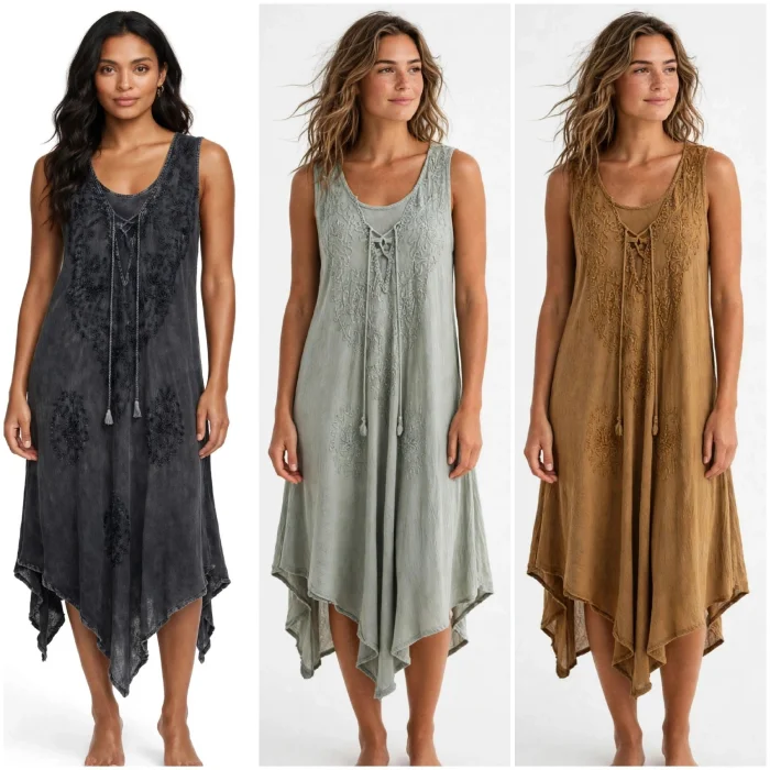 Vestido en Pico Indu Bordado Boho