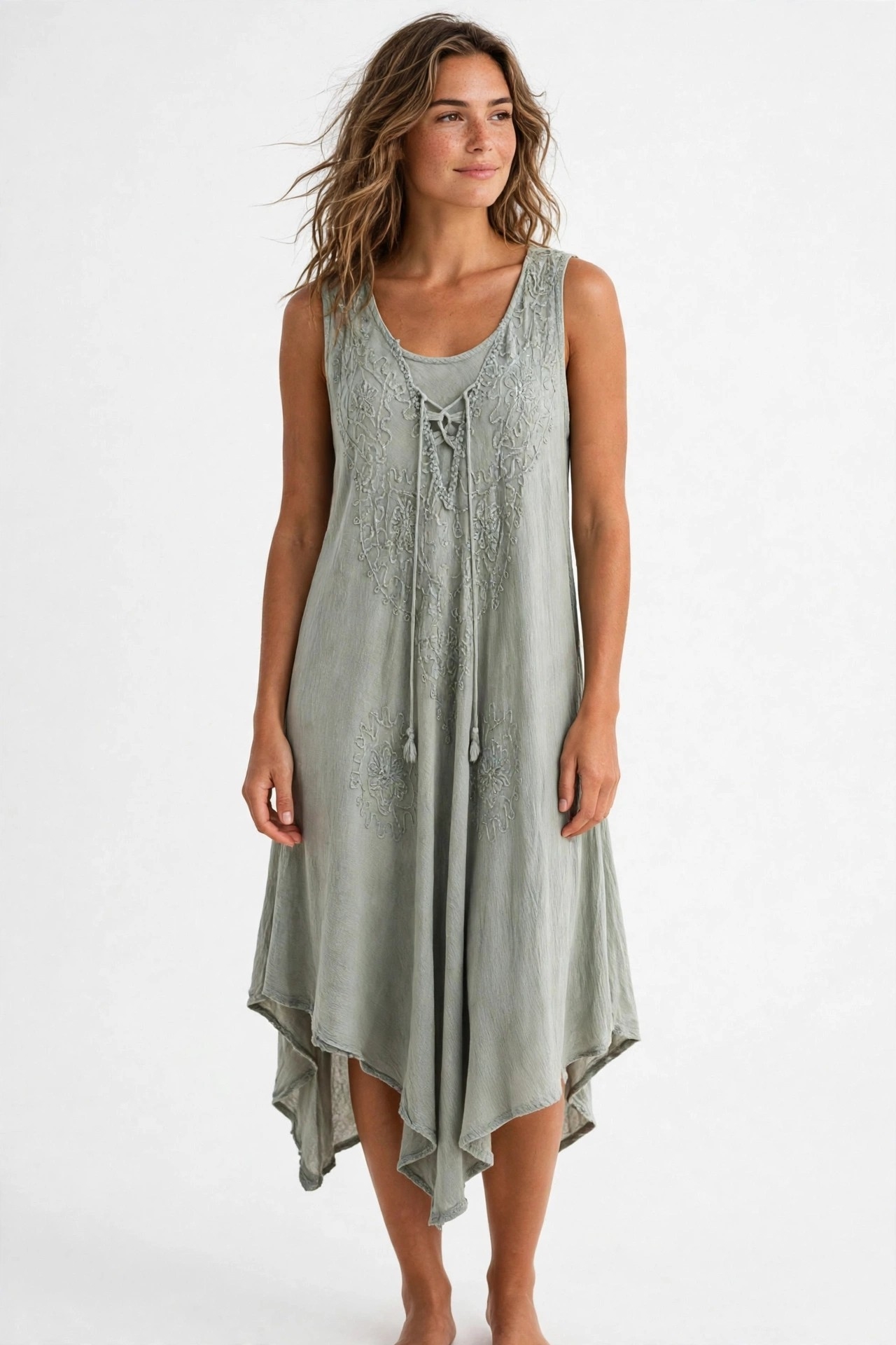 Vestido en Pico Indu Bordado Boho - Imagen 3