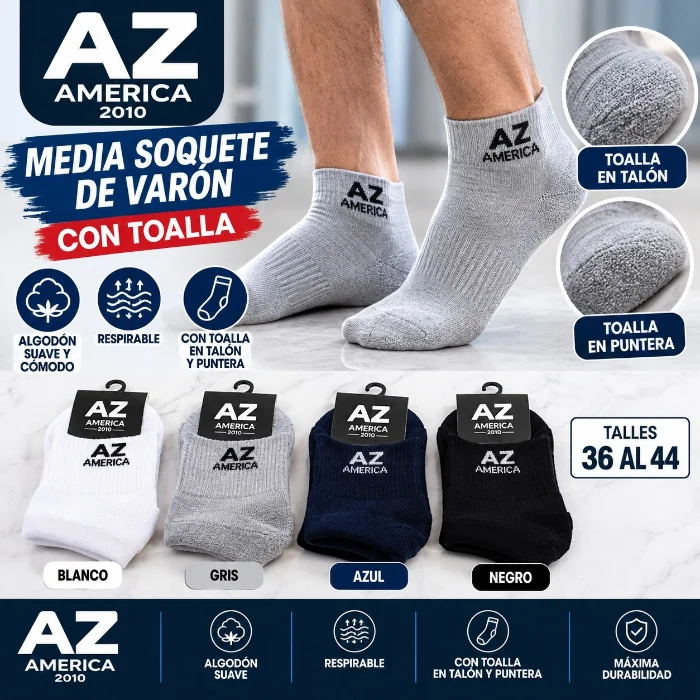 Medias Soquete de Varón de Toalla  Az 90%