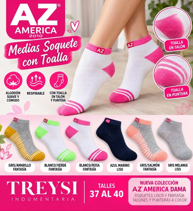 Medias Soquete de Dama de Toalla Az 90%