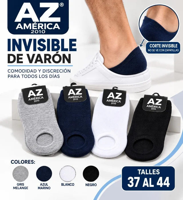 Medias Invisible de Varon Az 90%algodon