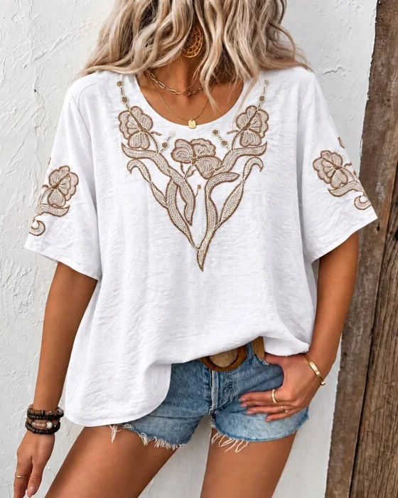 Blusa Amplia Lino Bordado