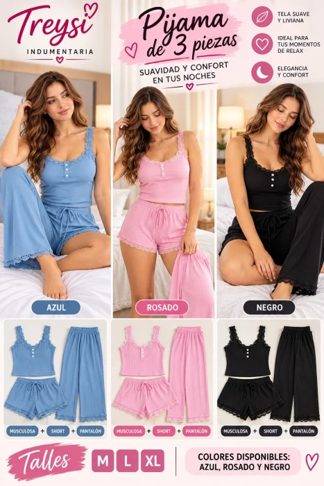 Pijamas de 3 Piezas Morly Importado