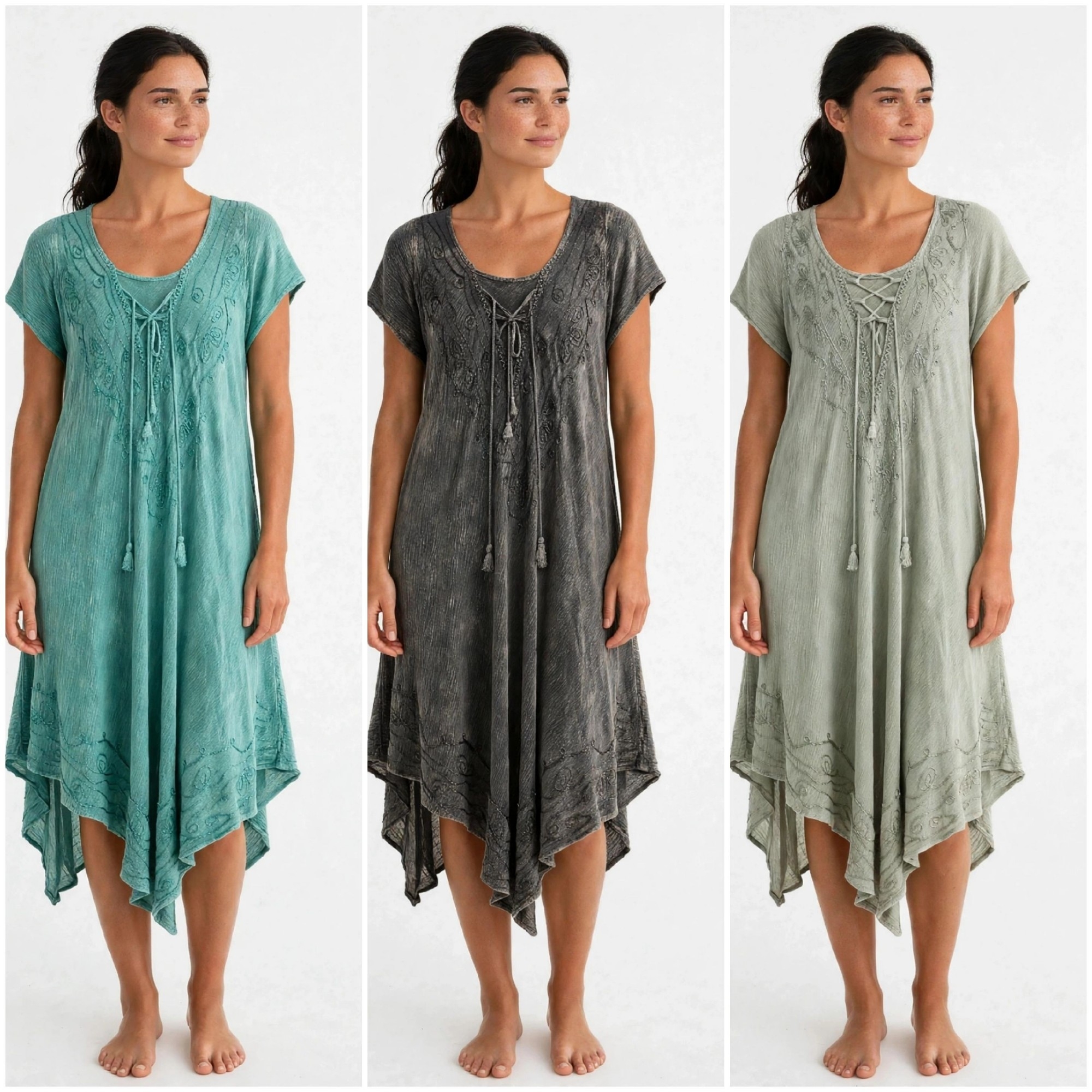 Vestido en Pico Indu Boho Bordado con Mangas - Imagen 2