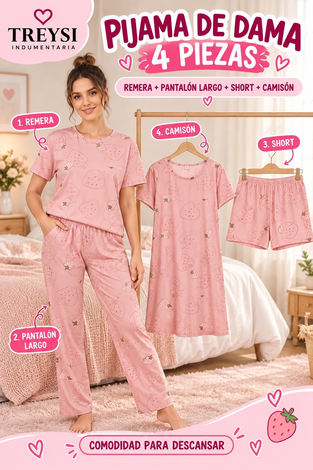 Pijamas de Dama 4 Piezas Algodón  Importado - Imagen 3
