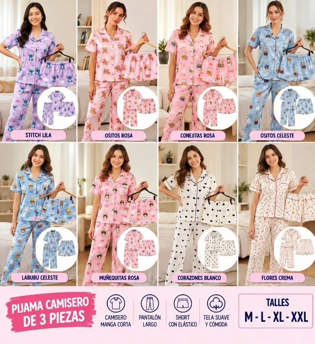 Pijamas Dé Dama 3 Piezas Importado