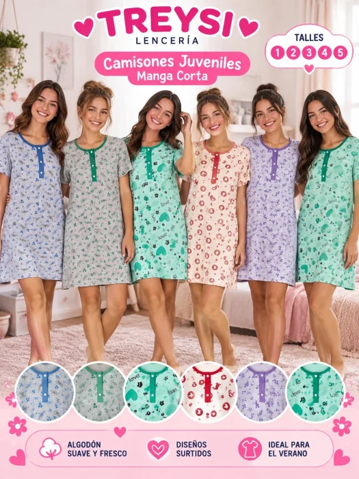 Camisones Juvenil Manga Corta Algodón