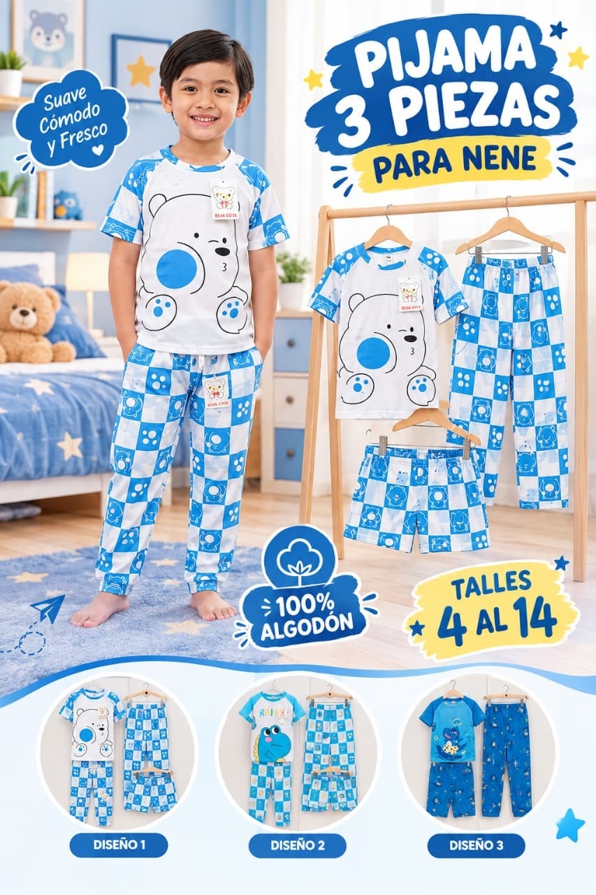 Pijamas Dé  Nene Unisex de 3 Piezas Importado - Imagen 2