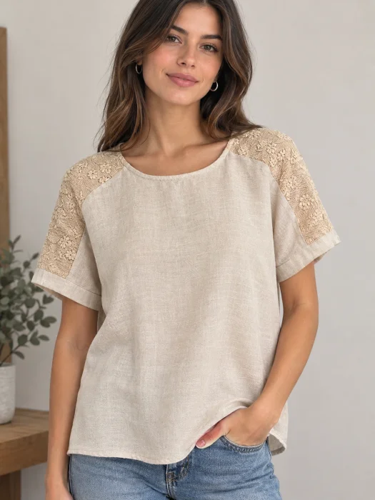 Remera de Lino con Encaje