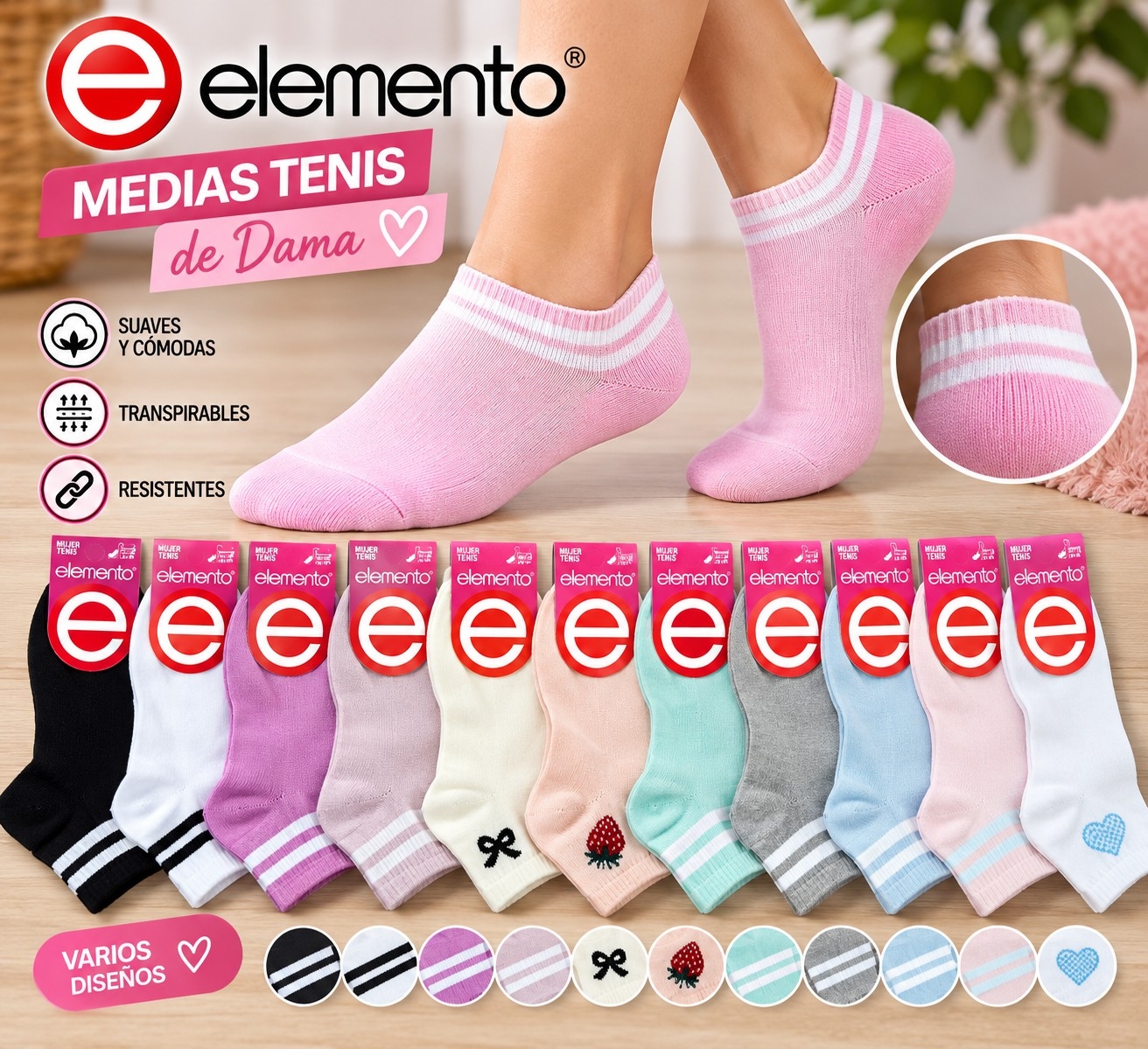 Soquete de Dama Elemento Original 100%algodon - Imagen 2