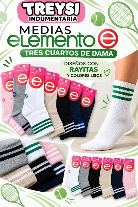 Medias de Dama 3/4 Elemento Original 100%algodon
