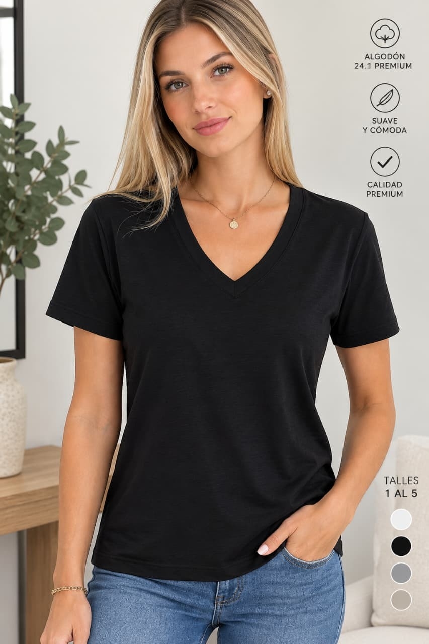 Remeras Cuello en V Algodón 24.1 - Imagen 3
